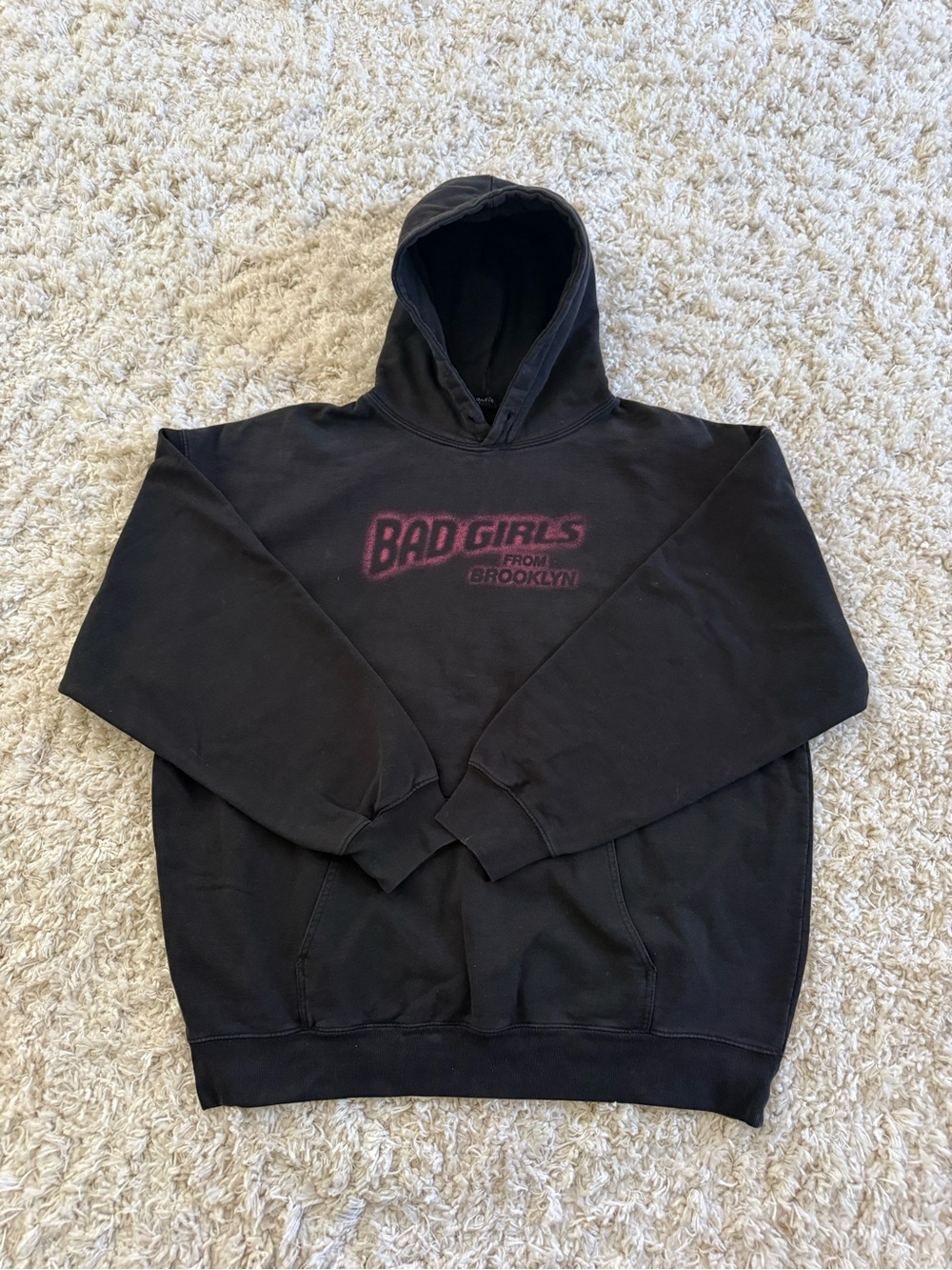 Brandy Melville John Galt Black Hoodie with Pink 'Bad Girls From Brooklyn' Logo💞